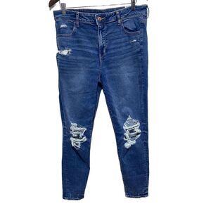 American Eagle Jeans Womens 16 Medium Wash High Rise Jegging Ankle Distressed